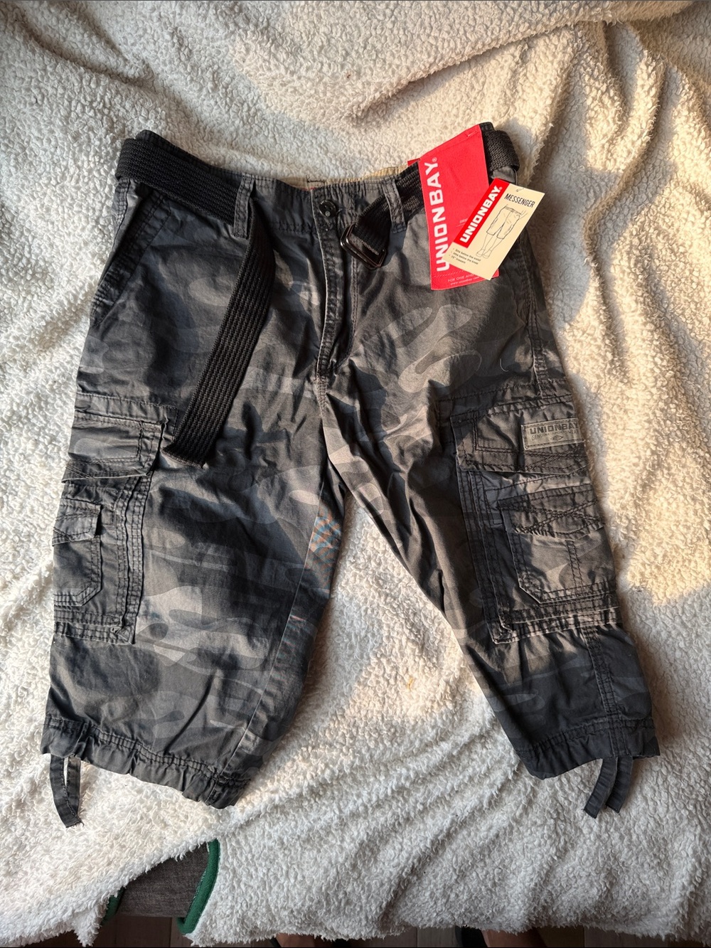 UNIONBAY Black/Gray Camo Cargo Shorts with Web Belt